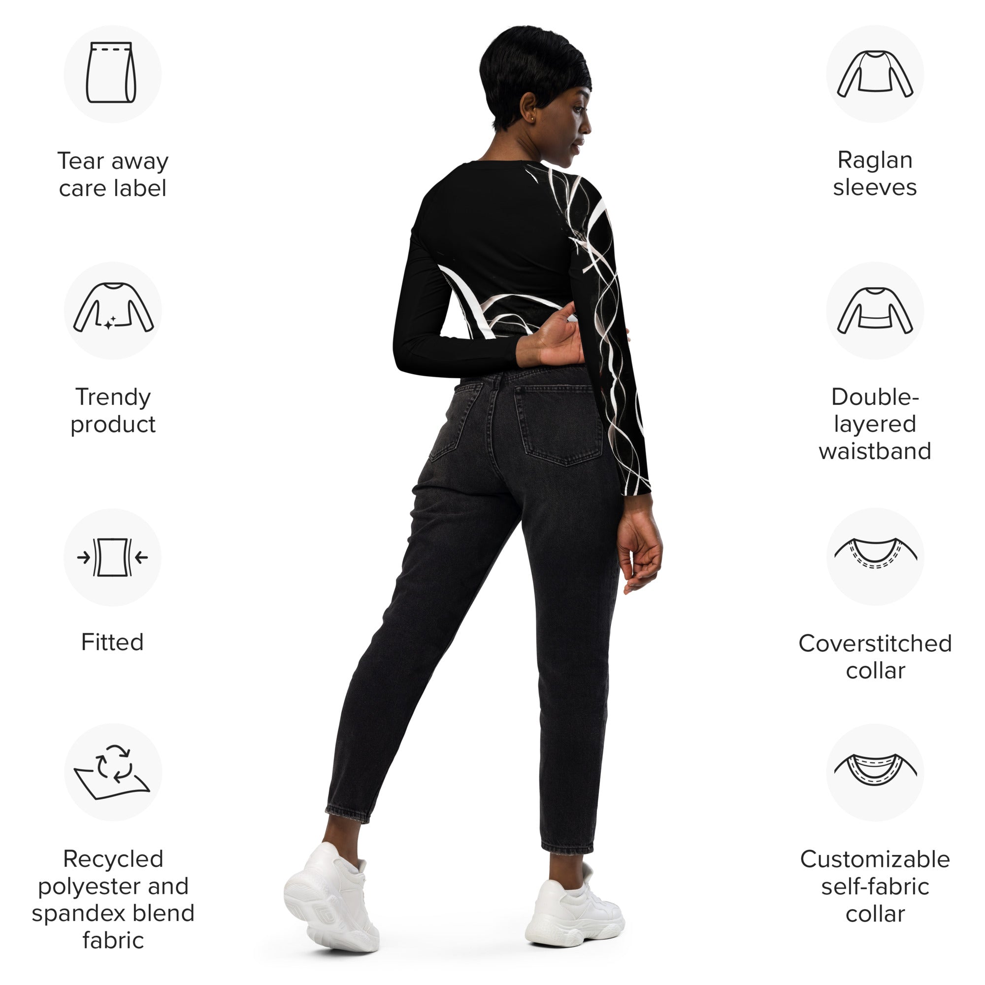Dance crop top. Long-sleeved activewear and streetwear. Women's yoga or fitness top. La Danza by WickedYo